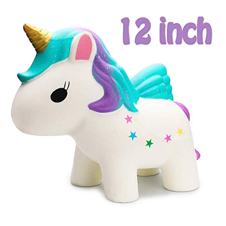 R.HORSE 12 Inch Jumbo Rainbow Unicorn Kawaii Cute Strawberry Cream Scented Squishies Slow Rising Kids Toys Doll Stress Relief Toy Hop Props, Decorative Props Large (Jumbo Rainbow Unicorn)