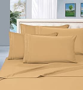 Elegant Comfort Luxury Wrinkle,Fade and Stain Resistant 1500 Thread Count Egyptian Quality 4-Piece Bed Sheet Set, Deep Pocket, 100 % HypoAllergenic, King Size, Camel-Gold