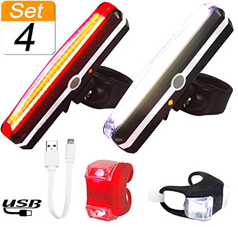 Uoobeetryy Set of 4 Ultra Bright LED Bicycle Rear Lights Front and Back USB Rechargeable Bike Tail Light Easy Installation Waterproof Headlight & Taillight for Cycling Safety Flashlight
