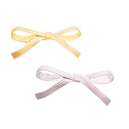 2 Pack Gold Silver Color Bow Metal Barrettes for Women Hair Clips Accessories