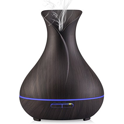 Essential Oil Diffuser - Aroma Humidifier with 7 Color LED Lights - Aromatherapy Diffuser Ultrasonic Whisper Quiet Cool Mist - Auto Shut Off for Home or Office - PBA Free (400ml Dark Woodgrain)