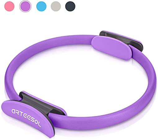 arteesol Pilates Ring, Double Handle Exercise Yoga Ring 15 Inch/38cm Dual Grip Magic Exercise Circle for Fat Burnning in Black Purple Blue Pink Color