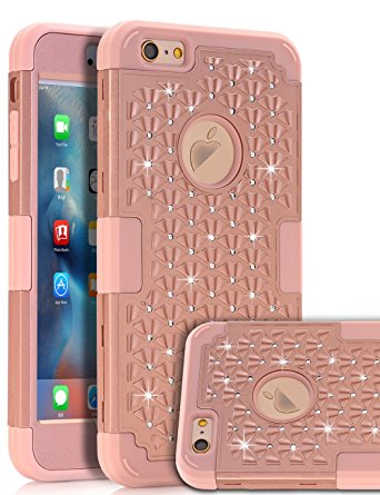 iPhone SE Case,iPhone 5S Rose Gold Case, TOPSKY [Shock Absorption] Studded Rhinestone Bling High Impact Resistant Armor Defender Case For Apple iPhone 5 /iPhone 5S / iPhone SE, Rose Gold