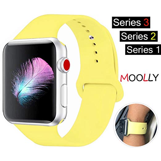 For Apple Watch Band, MOOLLY Soft Silicone iWatch Strap Replacement Sport Band for Apple Watch Band Series 3 Series 2 Series 1 Sport & Edition 42mm (Pollen Yellow, 42mm M/L)