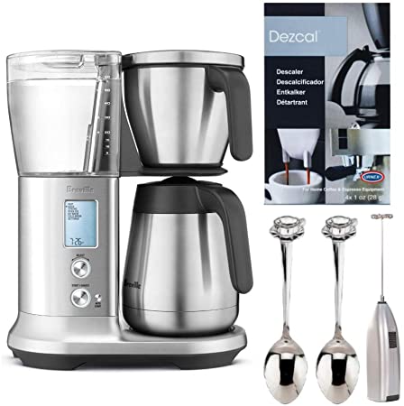 Breville Precision Brewer Thermal Coffee Maker with Descaling Powder, Milk Frother, and 2x Demi Spoons Bundle (5 Items)