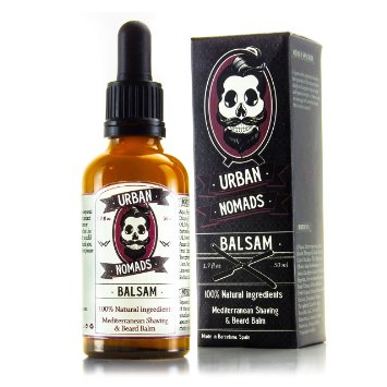 Aftershave Balm & Beard Balm by Urban Nomads Hand Crafted in Barcelona - 100% Natural Ingredients Cleanses Beards 1.7 oz