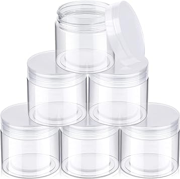 6 Pack Plastic Pot Jars Round Clear Leak Proof Plastic Container Jars with Lid for Travel Storage, Eye Shadow, Nails, Paint, Jewelry (3 oz, Clear)