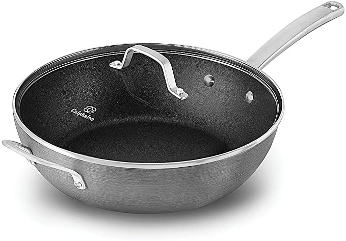 Calphalon Classic Nonstick Jumbo Fryer Omelet Pan with Cover, 12", Grey