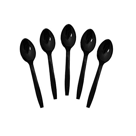 Party Essentials Hard Plastic 9" Serving Spoons, Black, 12 Count