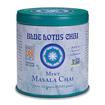 Blue Lotus Chai - Mint Flavor Masala Chai - Makes 100 Cups - 3 Ounce Masala Spiced Chai Powder with Organic Spices - Instant Indian Tea No Steeping - No Gluten