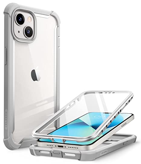 i-Blason Ares Polypropylene Case For iPhone 13 6.1 inches 2021 Release, Dual Layer Rugged Clear Bumper Case with Built-in Screen Protector (Gray)