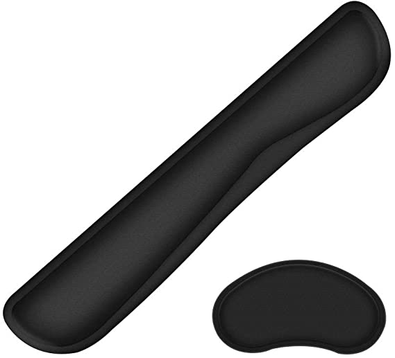 Keyboard Wrist Rest and Mouse Wrist Rest Pad, Made of Memory Foam, Superfine Fibre and Rubber, Easy Typing and Wrist Pain Relief Perfect for Gaming, Computer, Laptop, Office (Black)