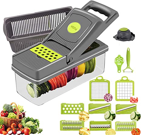 13 in 1 Mandoline Slicer Vegetable Chopper Veggie Food Slicer Food Chopper Dicer with Drain Basket