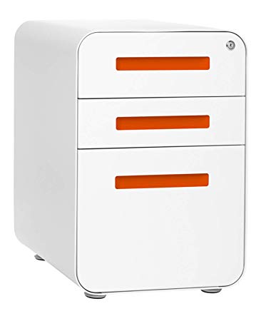 Stockpile 3-Drawer File Cabinet, Commercial-Grade (White/Orange)