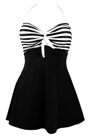 Cocoship Vintage Sailor Pin Up Swimsuit One Piece Skirtini Cover Up SwimdressFBA