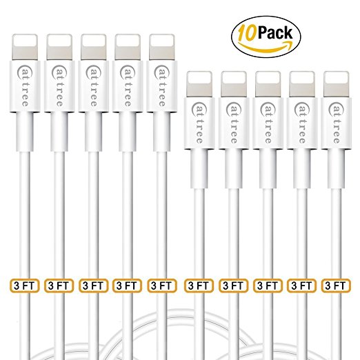 Cables , CATTREE 3FT USB Cords Lightning Cable Power Lines Data Line for iPhone 7,7 Plus, 6, 6 Plus, 5s, 5c, 5, iPad Air, Mini, iPad 4th Gen, iPod Touch, iPod Nano, - White - 10 PACK