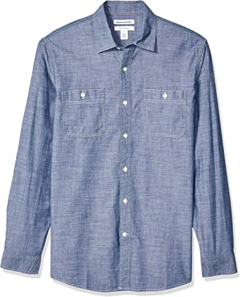 Amazon Essentials Men's Regular-fit Long-Sleeve Chambray Shirt