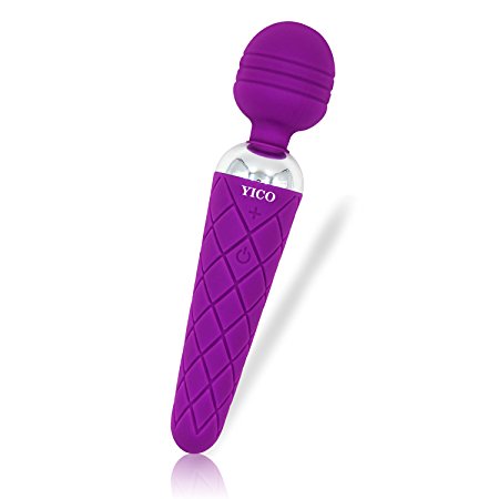 Electric Mini Cordless Wand Massager by YICO Waterproof Rechargeable Powerful Therapeutic Electric Massage Wand for Women Back Neck Shoulder Pain Relief with 12 Pattern Magic Stress Away, Purple