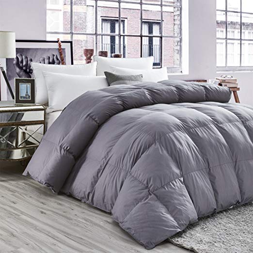 LUXURIOUS All-Season Goose Down Comforter King Size Duvet Insert, Classic Gray, Premium Baffle Box, 1200 Thread Count 100% Egyptian Cotton Cover, 750+ Fill Power, 65 oz Fill Weight (King, Gray)