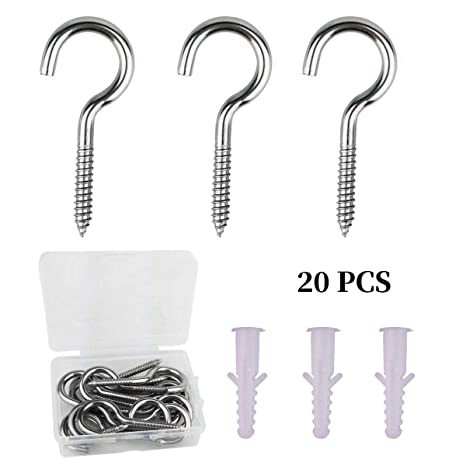 2 Inch Stainless Steel Eye Screws Eye Bolt Hooks, Self-Tapping Ceiling Hooks Metal Cup Hooks Round End Screw Hooks 20 Pieces