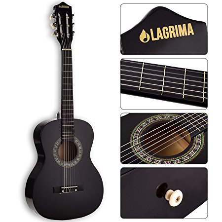 LAGRIMA 34" Classical Acoustic Guitar with 3 Nylon and 3 Steel strings for Beginner Kids Adults Learner Black