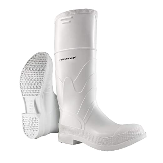 Dunlop 8101208 White PVC Boots with Safety Steel Toe, 100% Waterproof PVC, Lightweight and Durable Protective Footwear, Slip-Resistant, Men Size 8/Women Size 10