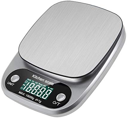 Digital Kitchen Scale, Pekyok FT04 Stainless Steel Household 10kg Digital Electronic Kitchen Weight Scale with Tare & Auto Off Function food Measuring Tools Batteries Included - Silver