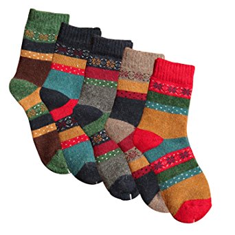 Pack of 5 Womens Thick Knit Warm Casual Wool Crew Winter Socks