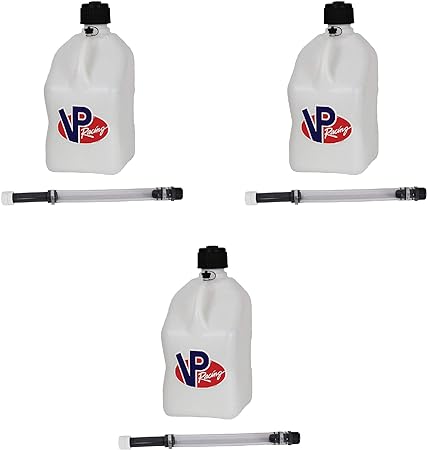 VP Racing 5.5 Gallon Motorsport Container White and Deluxe Hose (3 Pack)