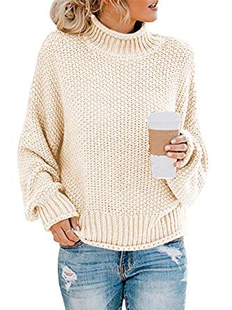 CharmYee Womens Turtleneck Color Block Oversized Crew Neck Striped Batwing Casual Long Sleeve Loose Knit Sweater Pullover