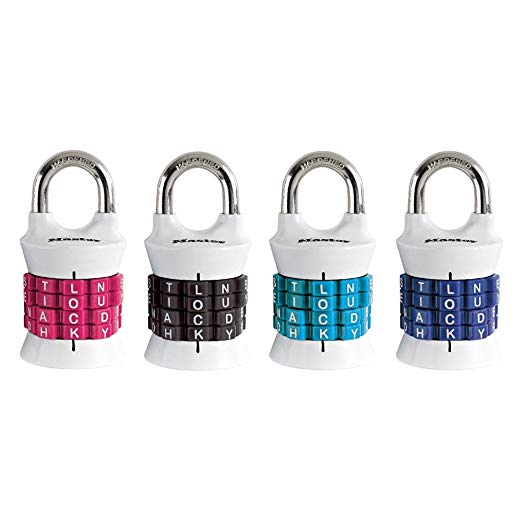 Master Lock 1535DWD Padlock, Set Your Own Word Combination Lock, 1-1/2 in. Wide, Assorted Colors 2 Pack