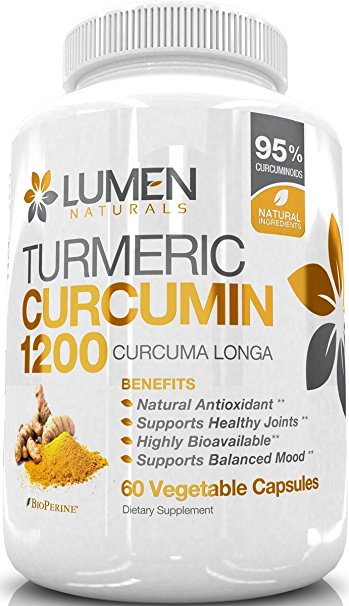 Turmeric Curcumin Extra Strength 1200mg with Bioperine (Black Pepper) - Fast Acting Natural Anti Inflammatory Turmeric Capsules - Supplement Shown to Relieve Joint Pain & Inflammation (60 Count)