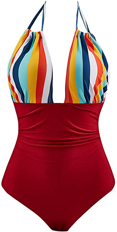 Eomenie Women One Piece Swimsuit Tummy Control Plus Size Swimwear Halter Bathing Suit