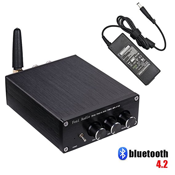 [UPDATED] BT20A Bluetooth 4.2 Stereo Audio 2 Channel Amplifier Receiver Mini Hi-Fi Class D Integrated Amp 2.0CH for Home Speakers 100W x 2 With Bass and Treble Control TPA3116 (With Power Supply)