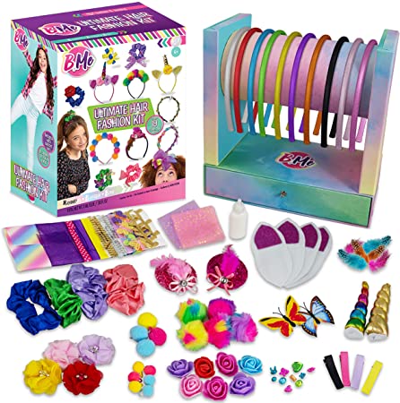 Create Your Own Headband Hair Fashion DIY Arts Craft Kit for Girls - 60  Craft Supplies Display Drawer Storage Stand - Makes 19 Stylish Hair Accessories - Gift for Girls- Crafts Making Kits Ages 6