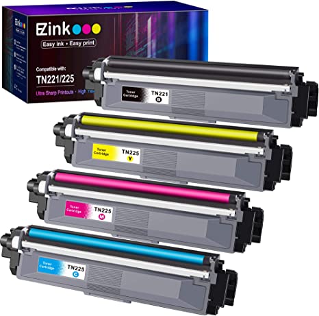 E-Z Ink (TM) Compatible Toner Cartridge Replacement for Brother TN221 TN225 to Use with MFC-9130CW HL-3170CDW HL-3140CW HL-3180CDW MFC-9330CDW (1 Black, 1 Cyan, 1 Magenta, 1 Yellow, 4 Pack)