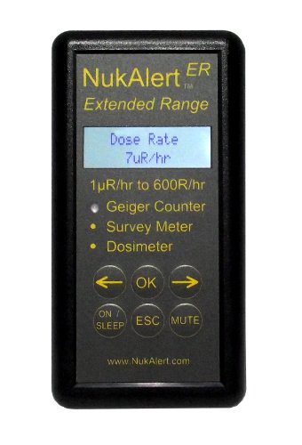 NukAlert-ER Handheld Geiger Counter Radiation Detector / Dosimeter / Alarm / 0.001 mR/hr to 600,000 mR/hr - From Background Radiation or Radiation in Food or Water to 600 Rads/Hr (Lethal Fallout) / USB Computer Connection / Rads or Sieverts