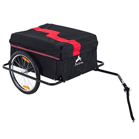Aosom Bicycle Cargo Trailer Cart Carrier Garden Use w/Cover, Black/Red