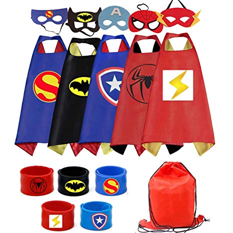 Kids Costumes 5PCS Superhero Capes with Masks and Slap Bracelets for Boys Dress Up Party Favors