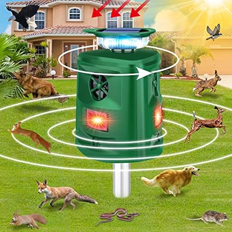 Solar Animal Repeller, 360°Ultrasonic Animal Repeller, Cat Repellent Outdoor,Dog Repellent, Motion Sensor & Flashing Light, Repel Dogs,Deer, Fox, Raccoon, Skunk, Rabbit, Squirrels.Coyote Deterrent