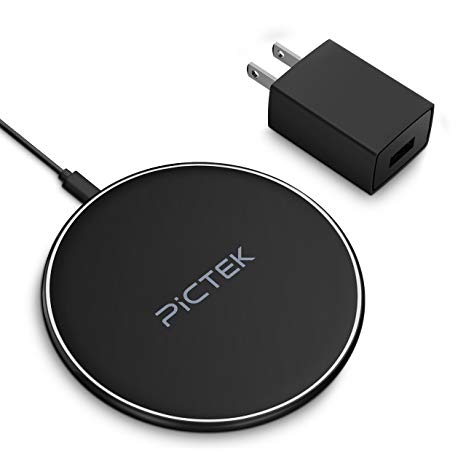 Wireless Charger, Pictek Wireless Charging Pad Ultra-thin Qi Charger Pad for iPhone 8 / 8 Plus, iPhone X, Galaxy S8/S8 Plus / S7 / S7 Edge/ S6 / S6 Edge/ S6 Edge Plus/ Note 5, Other Qi-Enabled Devices（no adapter）