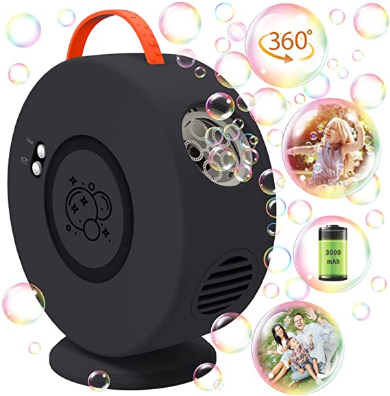 Bubble Machine Automatic Bubble Blower for Kids Rechargeable Battery Portable Bubble Maker for Little Boys Girls Electric Bubble Machine Auto Rotating 90°/360° Fun Outdoor Toy for Party Birthday