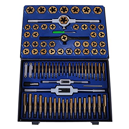 BestEquip Tap and Die Set 86 Piece Metric Tap and Die Set Tungsten Steel Titanium Sae and Metric Tools with Carrying Case (86 Piece)