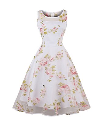 ZuLves Vintage Dress Floral 1950's Retro Cap Sleeve Homecoming Party Dresses