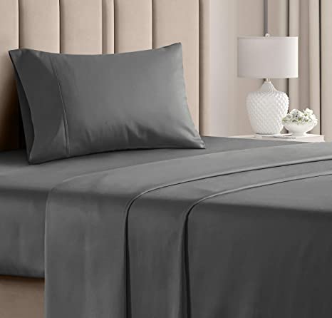 Cooling Cotton Bed Sheets - 3pc Set - Soft & Smooth Sateen Sheets - Deep Pocket Sheets - Fits up to 16” Mattresses – All Cotton Sheet Set - Soft 400 Thread Count - Sateen Weave – Dark Grey