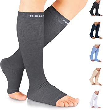 NEWZILL Graduated Medical Compression Socks 20-30 mmHg Knee-high Open Toe for Women & Men Circulation (as1, alpha, l, x_l, regular, regular, Gray, L/XL)