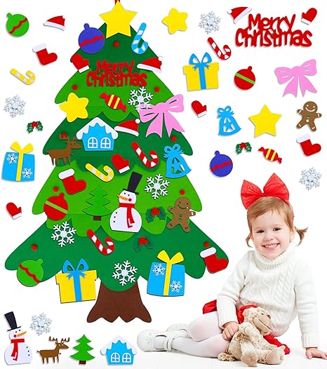 Guffo Felt Christmas Tree for Toddlers, DIY Felt Christmas Tree, Removable Felt Tree Set, Christmas Decorations for Doors, Walls, Window