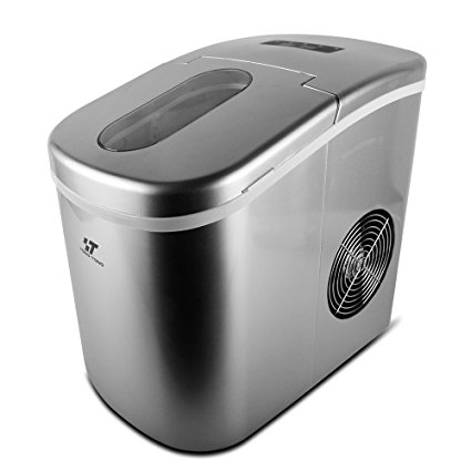 YONGTONG Ice Maker, Countertop Automatic Portable Icemaker Machine, Producing 26Lbs(12Kg) per Day, with 2 Selectable Cube Sizes, with Easy-Touch Buttons, Stainless Steel, 2.2L(2.3QT) Capacity (Silver)