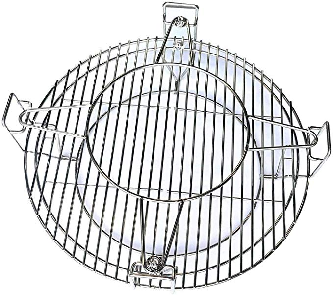 Hongso Stainless Steel SUS304 Flexible Cooking Rack for Char-Griller Large Big Ggreen Egg, Kamado Joe Classic and Other 18.5" Ceramic Grills, Including 2 Half Moon Grates and Accessory Rack, SCS180