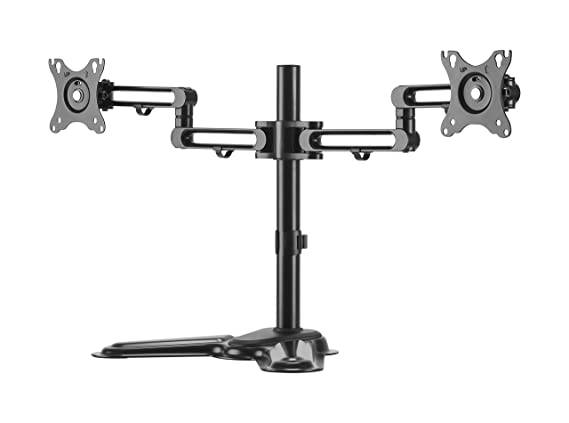 Rife Monitor Mount Double Desk Stand Two Heavy Duty Full Motion Adjustable Arms Fit 2 Computer Screens 17 19 20 21 22 24 27 Inch VESA 75 100 (Flexible Aluminium Arms Dual)